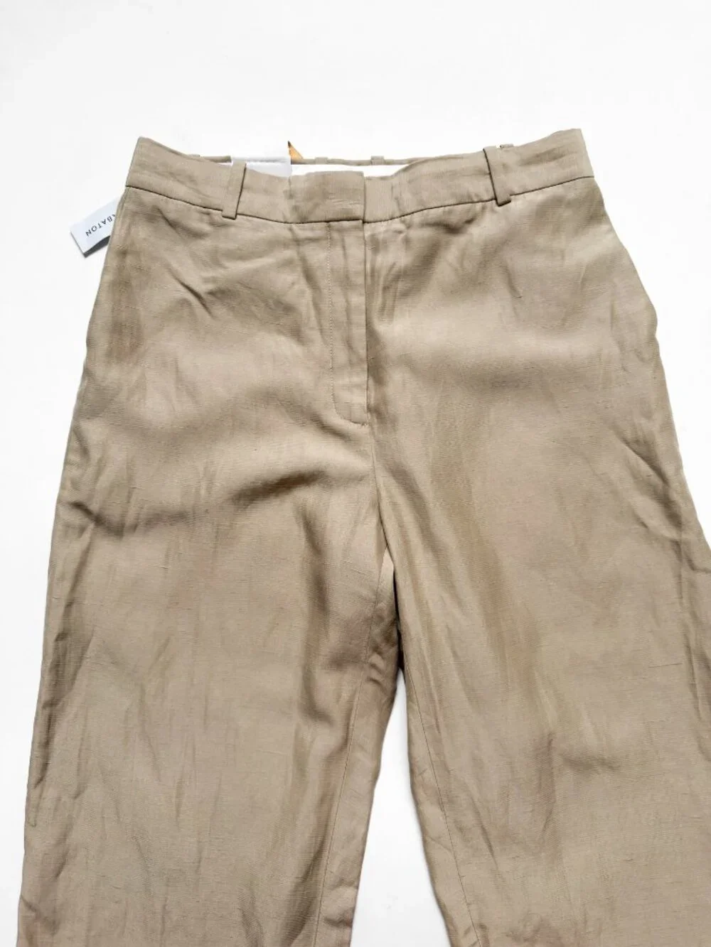 Aritzia Babaton Agency Linen High Rise Straight Leg Pant Humus Beige Size 8 NEW